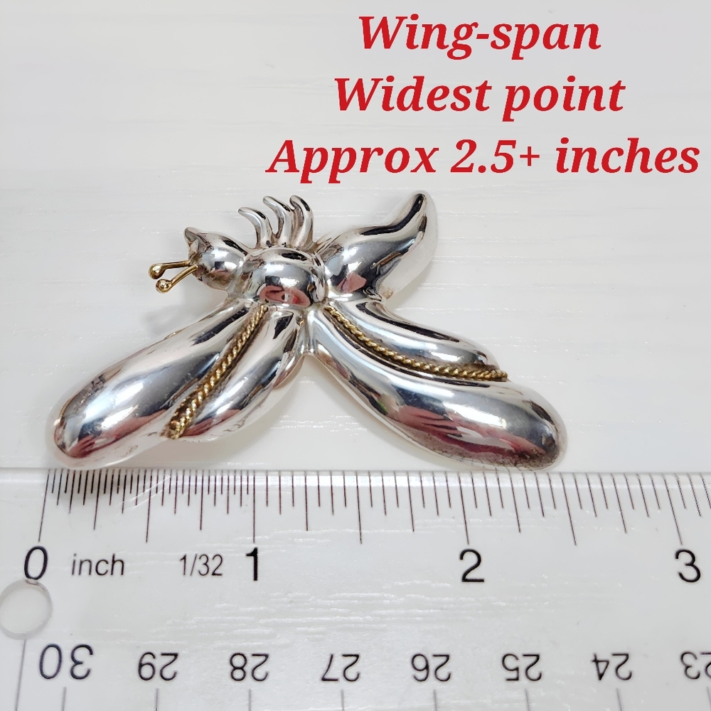 Vintage Taxco LARGE Sterling Silver Puffy Firefly Necklace Pendant Brooch Pin - Picture 9 of 11
